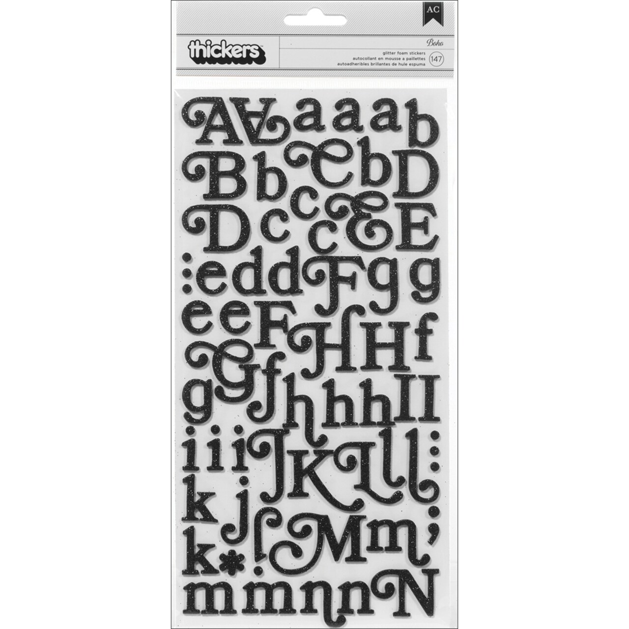 Thickers Soho Garden Alphabet Stickers - Boho Font, Black, 147pcs